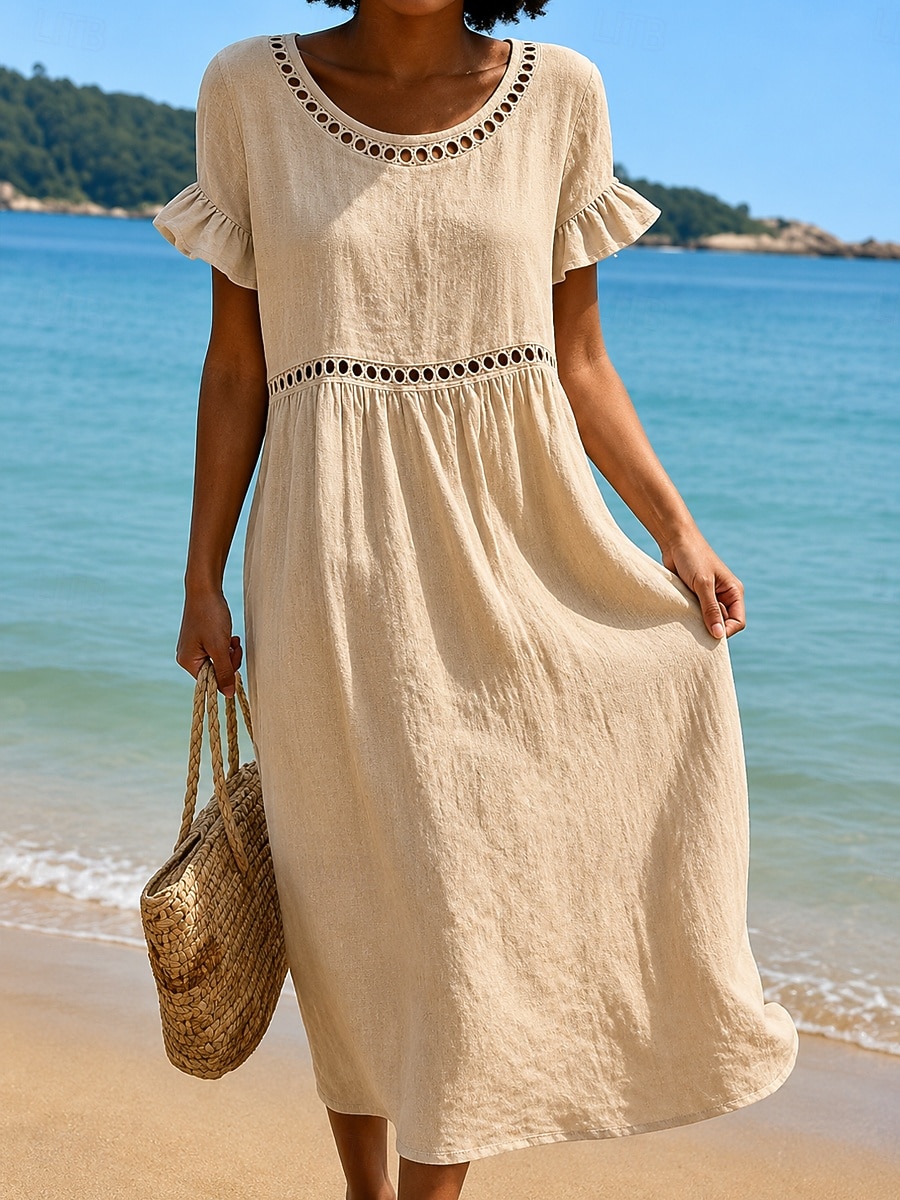 Mujer Vestido Midi Vestido de cambio Casual Playa Festivos Ajuste regular Plano Manga Corta Escote en Pico Azul Piscina Blanco Rosa Morado Verano Primavera 2026 - $32.99 –P5