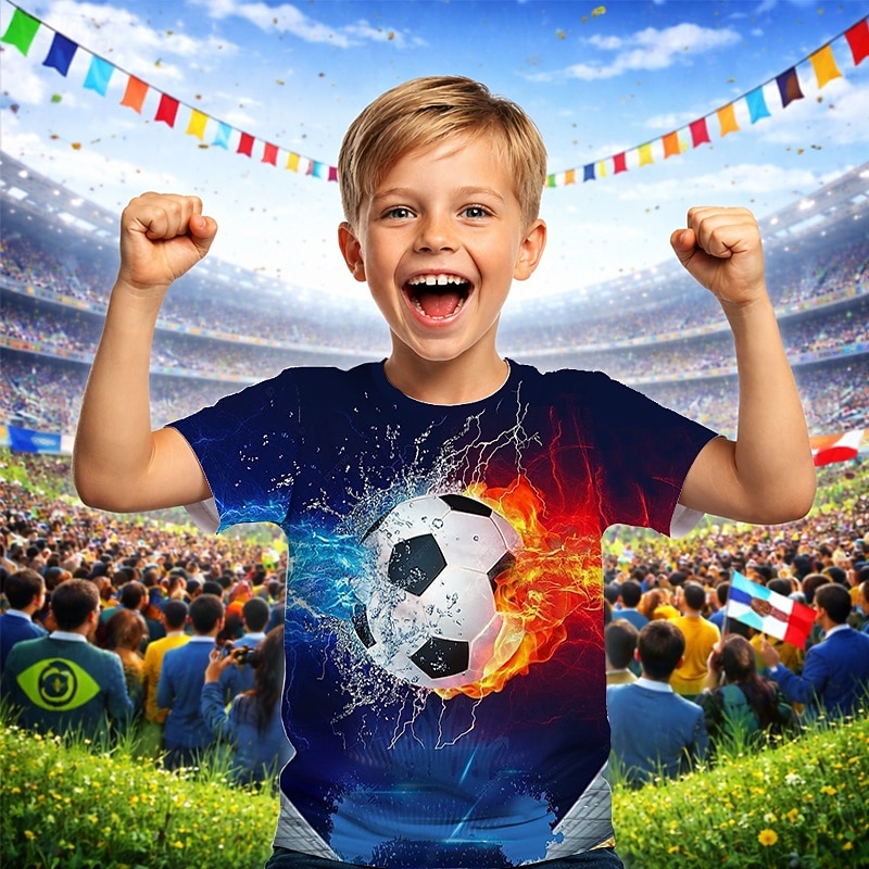 Jungen 3D Grafik Fußball Fußball-T-Shirts T-Shirt Kurzarm 3D-Druck Sommer Frühling Sport Mode Streetwear Kinder 4-12 Jahre Rundhalsausschnitt Lässig Täglich Outdoor Normale Passform 2026 - $15.99 –P4