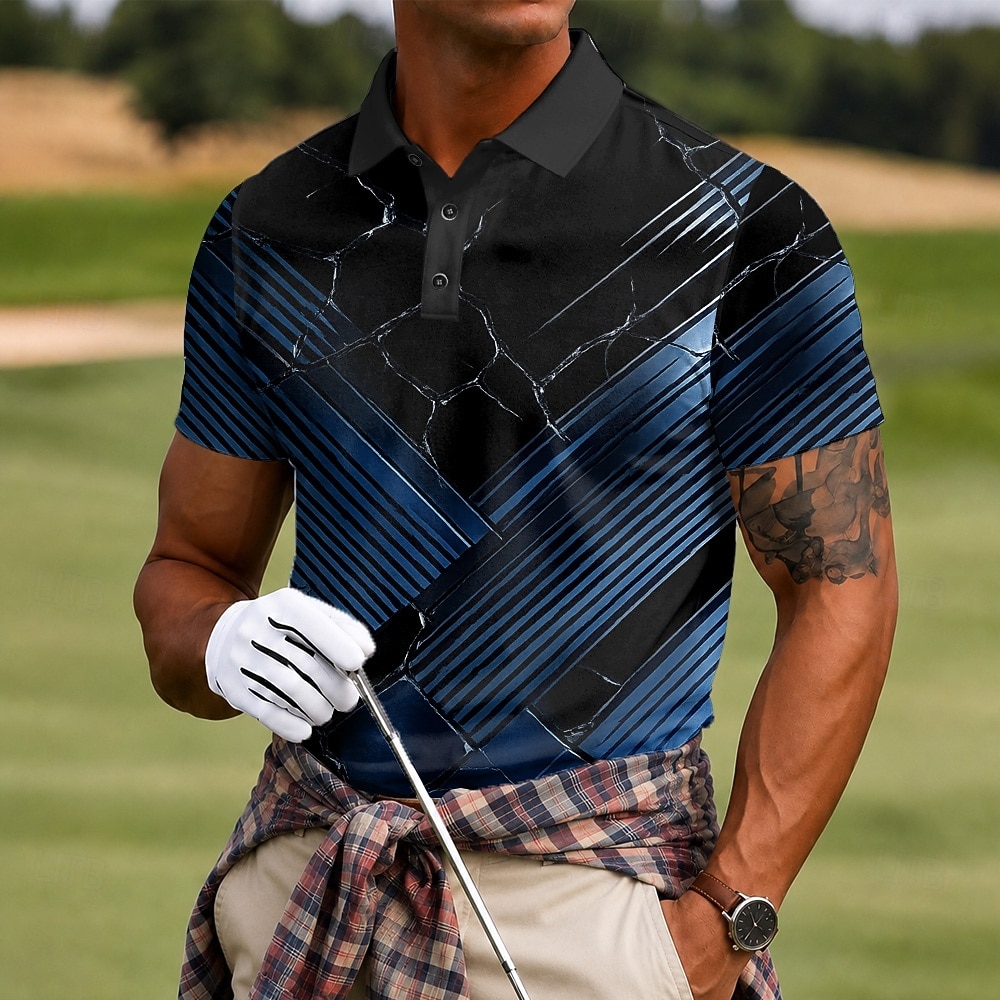 Men's Abstract Geometic Polo Shirts Short Sleeve Polo Shirts Lapel Casual Athleisure 3D Print Buttons Breathable Mesh Spring & Summer Blue Red Gray 2026 - $21.99 –P1