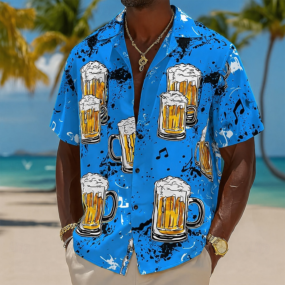Homme Bière Notes de Musique Chemise Chemise à col cubain Chemise Boutonnée Manche Courte Vintage Rétro Festival de Musique Vacances à la Plage Été Printemps Chemise à col camp Impression 3D Bleu de 2026 ? $25.99 –P3