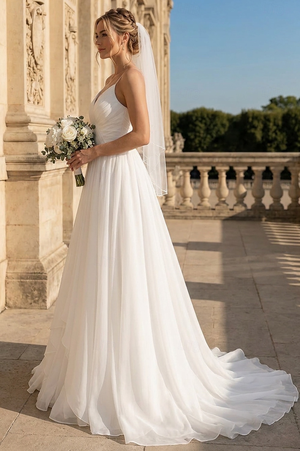 Beach Wedding Casual Simple Wedding Dresses Wedding Dresses Sheath Camisole Sleeveless Court Train Chiffon Bridal Gowns With Pleats 2026 - $169.99 –P3