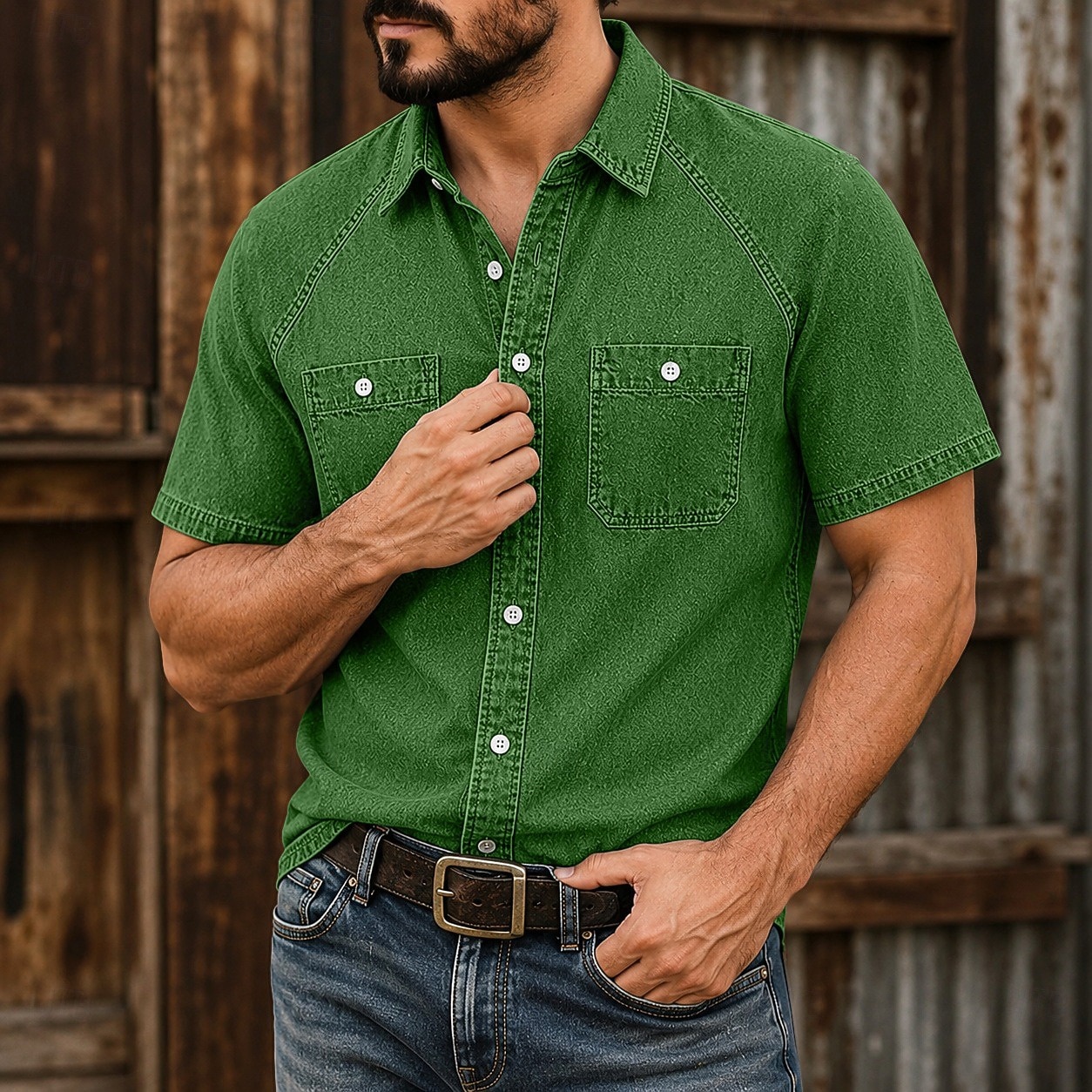 SoftFade™ Men's Shirt Casual Shirt Acid Wash Shirt Garment Dyed Black Light Green Blue Purple Green Short Sleeve Plain Shirt Collar Casual Daily Clothing Apparel Elegant Fashion Casual 2026 - $31.99 –P7