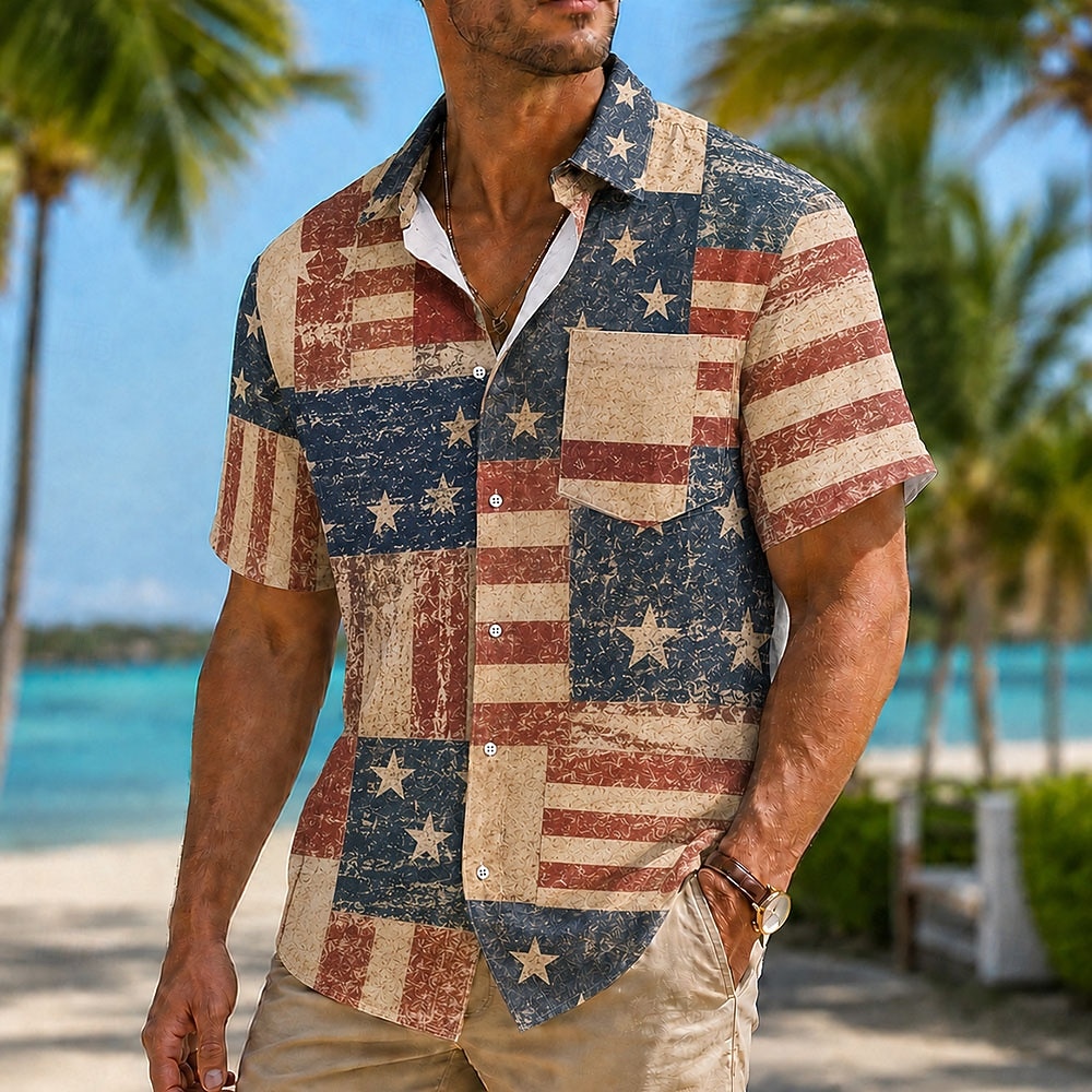 4th of July 2026 250th Men's American Flag Shirt Summer Shirt Short Sleeve Patriotic Daily Streetwear Summer Spring Turndown 3D Print Front One Pocket Button Up Shirts Blue Red 1 Red Dark Blue 2026 - $25.99 –P3