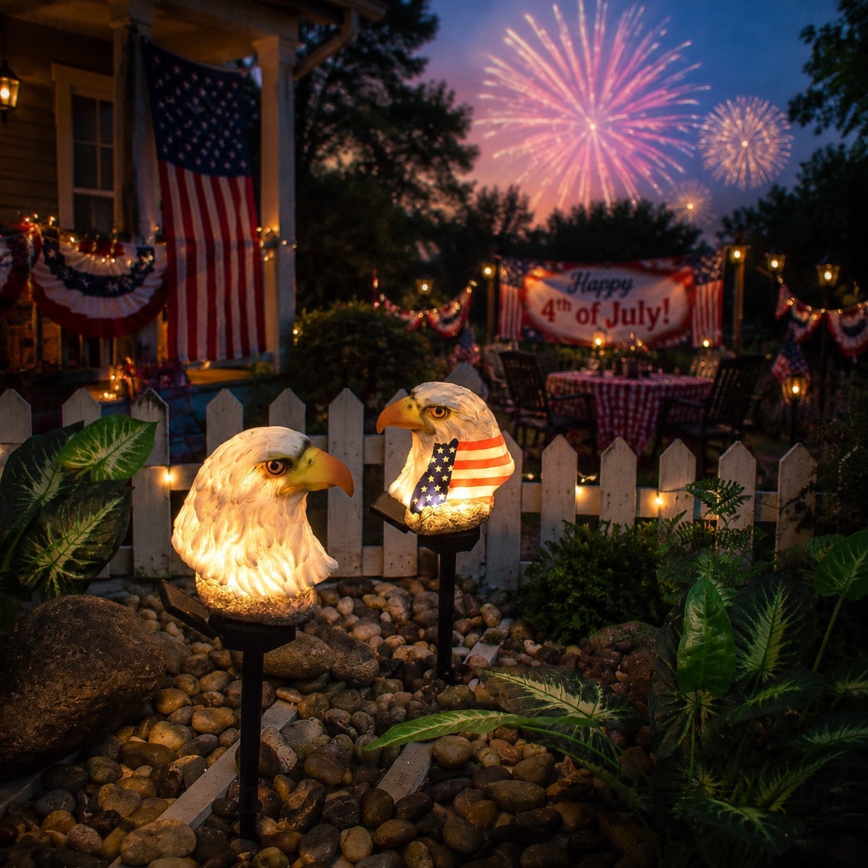 2 stuks adelaar solar tuinverlichting, Amerikaanse vlag LED-prikkers voor buiten, 250e jubileum, 4 juli, Onafhankelijkheidsdag, waterdichte Amerikaanse vlag, geschikt voor tuin, terras, gazon, pad en feestelijke decoratie. 2026 - $23.99 –P2