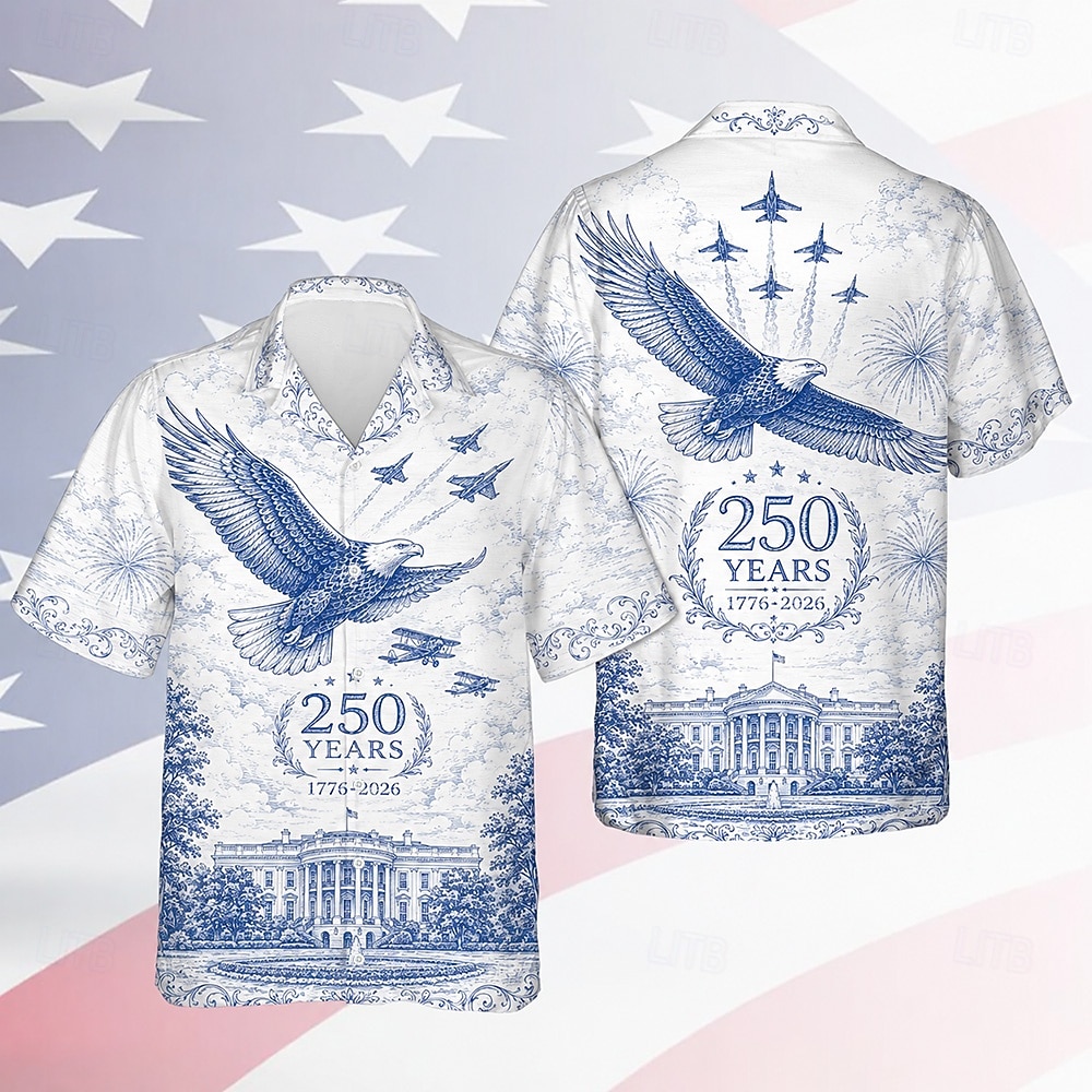 Herre 250-årsjubileum Patriotisk Ørn Amerikansk Flagg Knapp Skjorte Kortermet Sommer Ferie Topp 2026 - $25.99 –P1