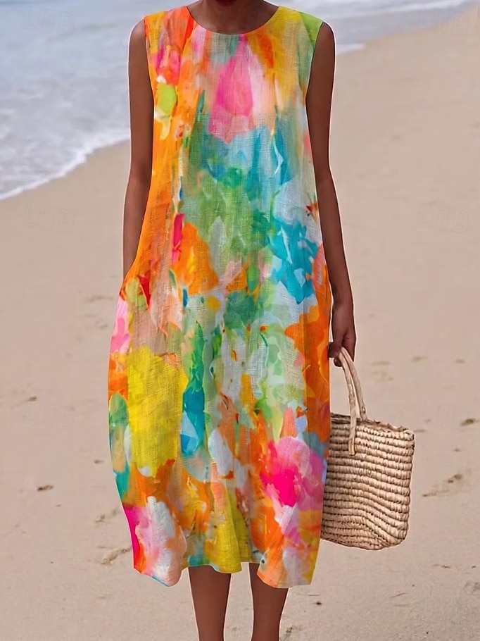 Pentru femei Rochii Midi Rochie de schimb Rochie de Vară Rochie A line Vacanță Casual Boho Plajă Petrecere Potrivire Largă Floral Grafic Fără manșon Stil Nautic Albastru celest Portocaliu Var 2026 - $39.99 –P1