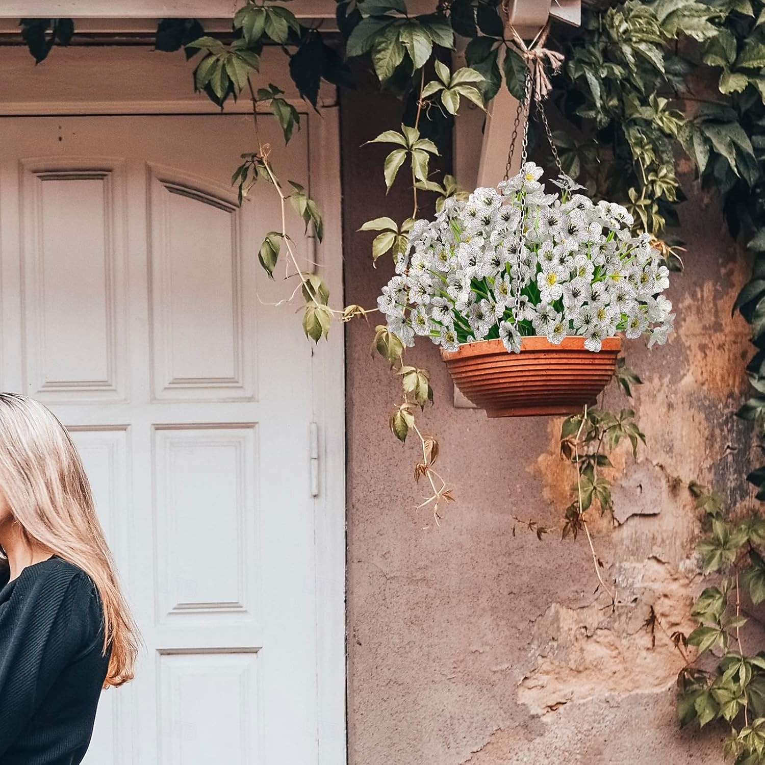 12 pachete flori artificiale rezistente la UV, plante de exterior, care nu se decolorează, arbuști artificiali din plastic, flori artificiale de mătase, jardinieră, verandă, decorațiuni interioare 2026 - $15.99 –P6