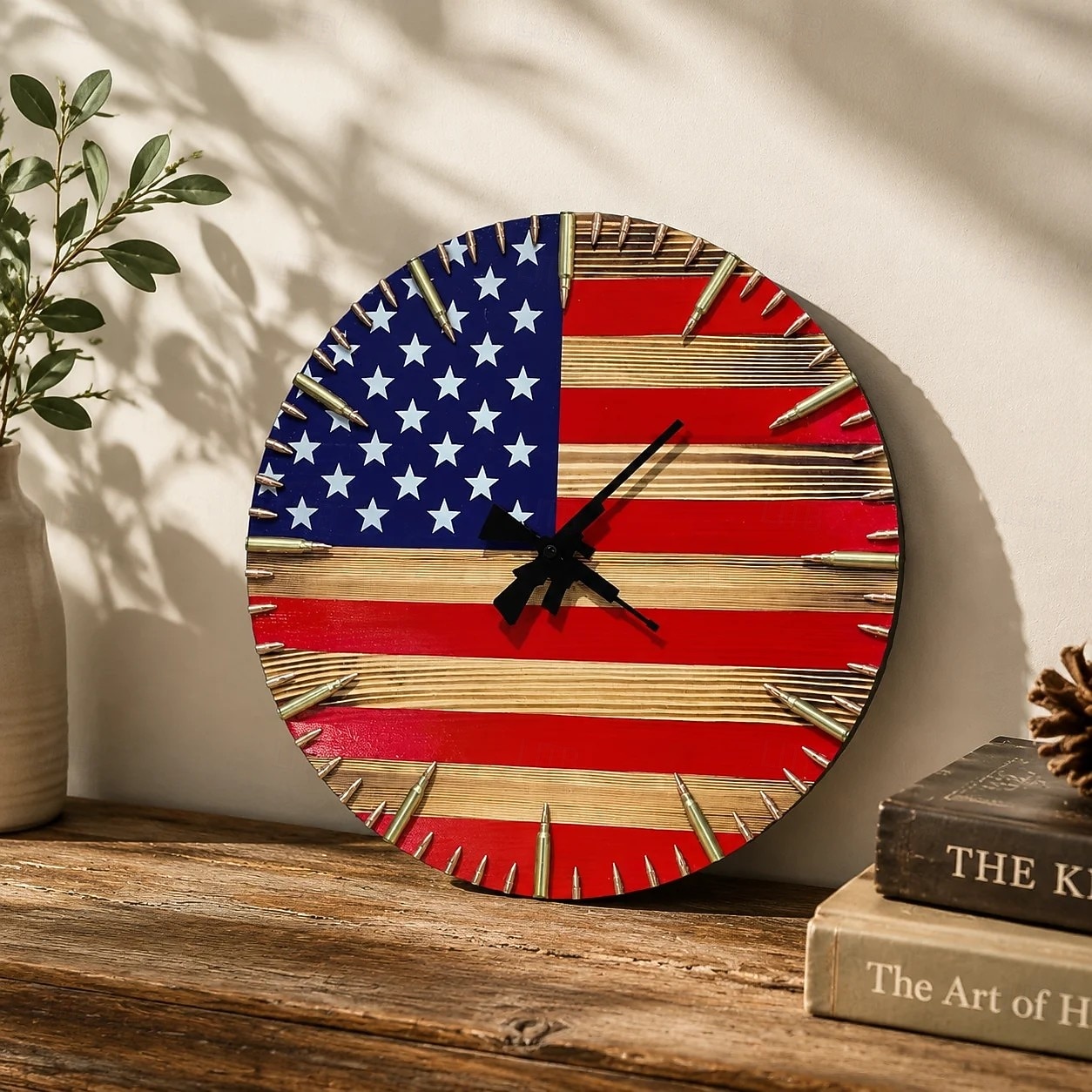 Relógio de parede artesanal com a bandeira americana, em madeira com gravação a laser. Decoração patriótica e rústica para o 250º aniversário da independência dos EUA, ideal para sala de estar, de 2026 por $29.99 –P1