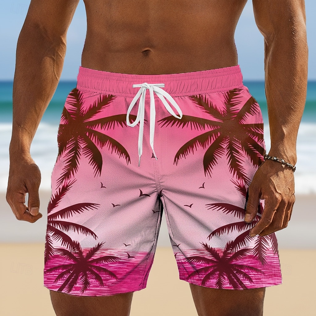 Herren Kokospalme Tropische Pflanzen Badehosen Badeanzüge Badeshorts Boardshorts Mittlere Taille Hawaiianisch Täglich Strandurlaub Seitentaschen Netzfutter Elastischer Kordelzug in der Taille Designer 2026 - $20.99 –P3