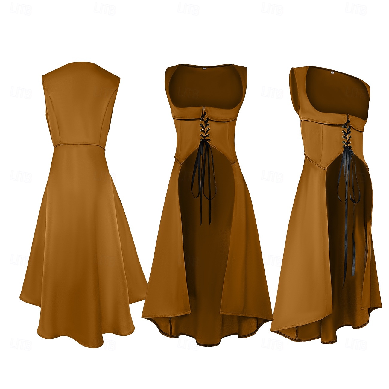 Retro vintage Middeleeuws Renaissance Tot de enkel Jurken Lijfje Mouwloos Boers Veters Kostuum Dames Fantasie Halloween Carnaval Renaissance beurs LARP Volwassenen Kleding 2026 - $44.99 –P4