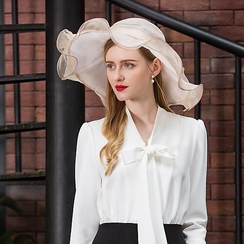 hoed Organza Zomerhoed Slappe hoed Bruiloft Elegant Romantisch Dame Met Strik Helm Hoofddeksels 2026 - $63.99 –P3
