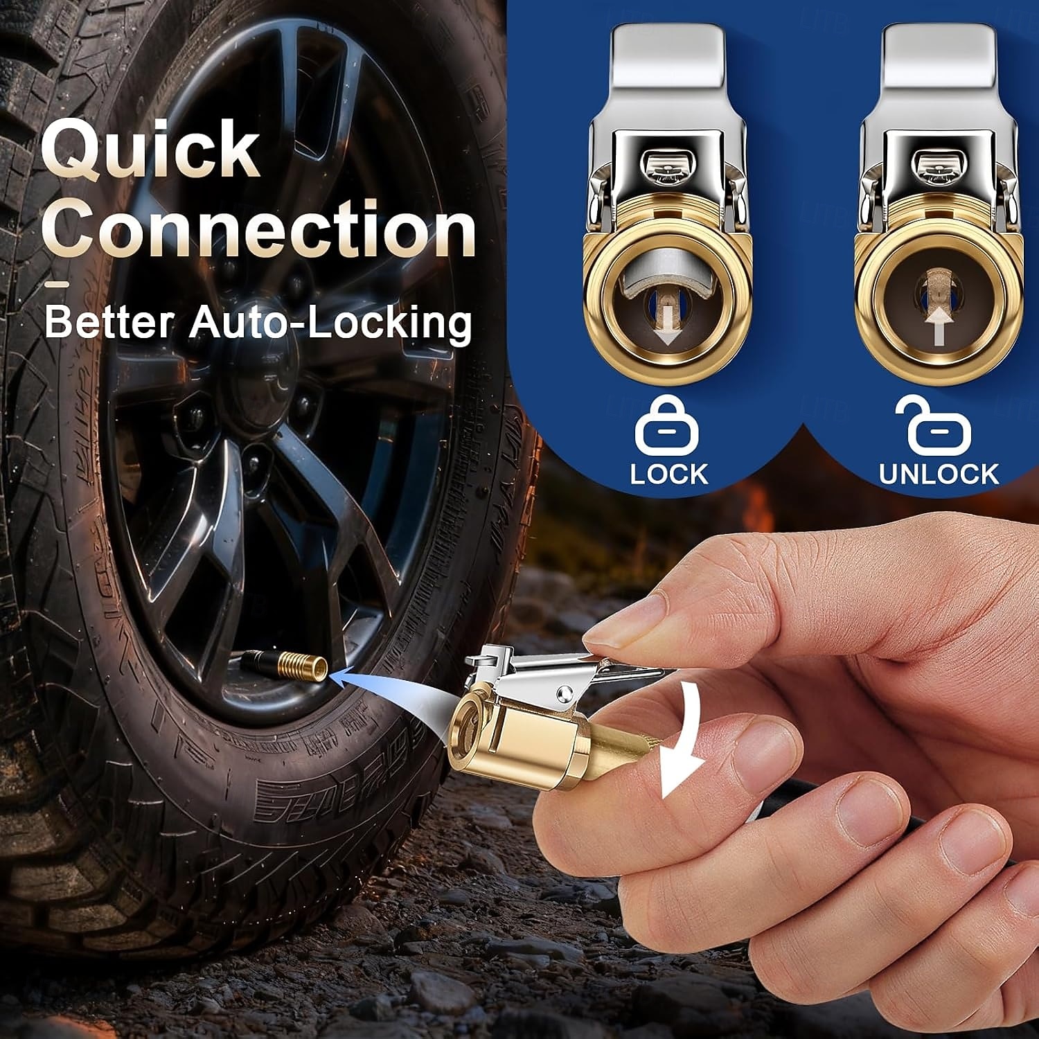 4-pack däckluftchuck med klämmaadapter, läckagefria däckchuckar för fordonsinflator, kompressorpump, anslutningstillbehör, verktyg 2026 - $15.99 –P6