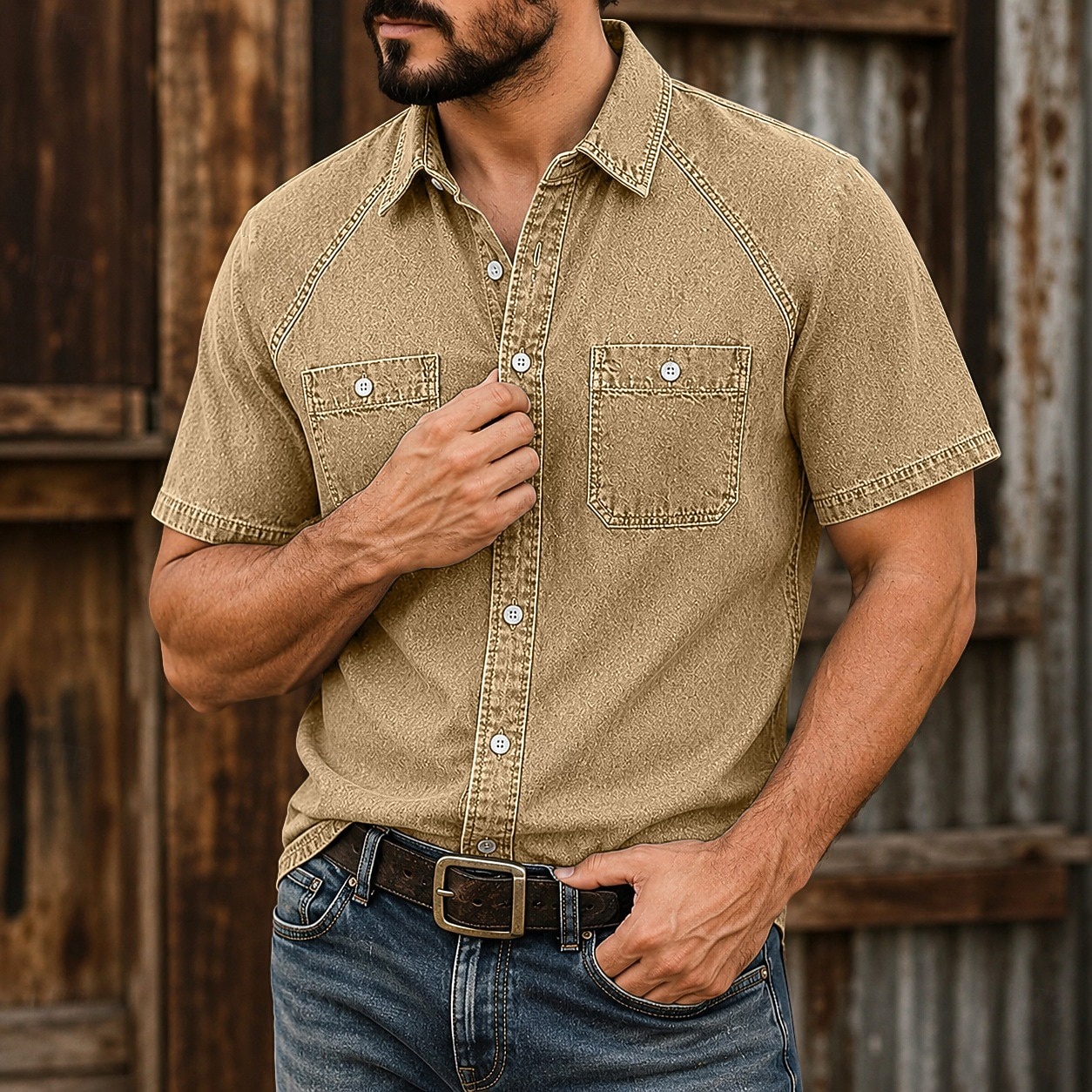 SoftFade™ Men's Shirt Casual Shirt Acid Wash Shirt Garment Dyed Black Light Green Blue Purple Green Short Sleeve Plain Shirt Collar Casual Daily Clothing Apparel Elegant Fashion Casual 2026 - $31.99 –P6