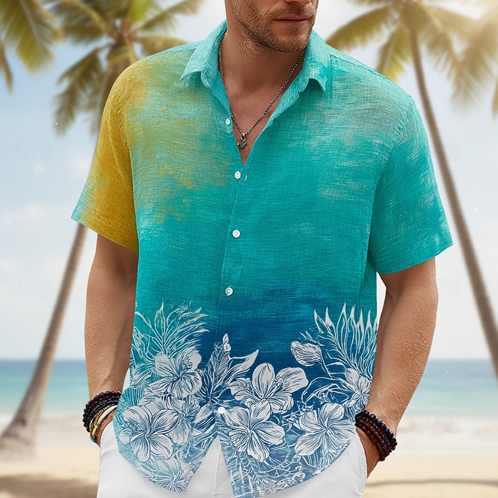 Men's Floral Print Tropical Flowers Shirt Summer Hawaiian Shirt Tropical Shirts Short Sleeve Hawaiian Resort Casual Holiday Beach Wear Summer Spring Turndown 3D Print Button Up Shirts Blue Yellow 2026 - $25.99 –P1