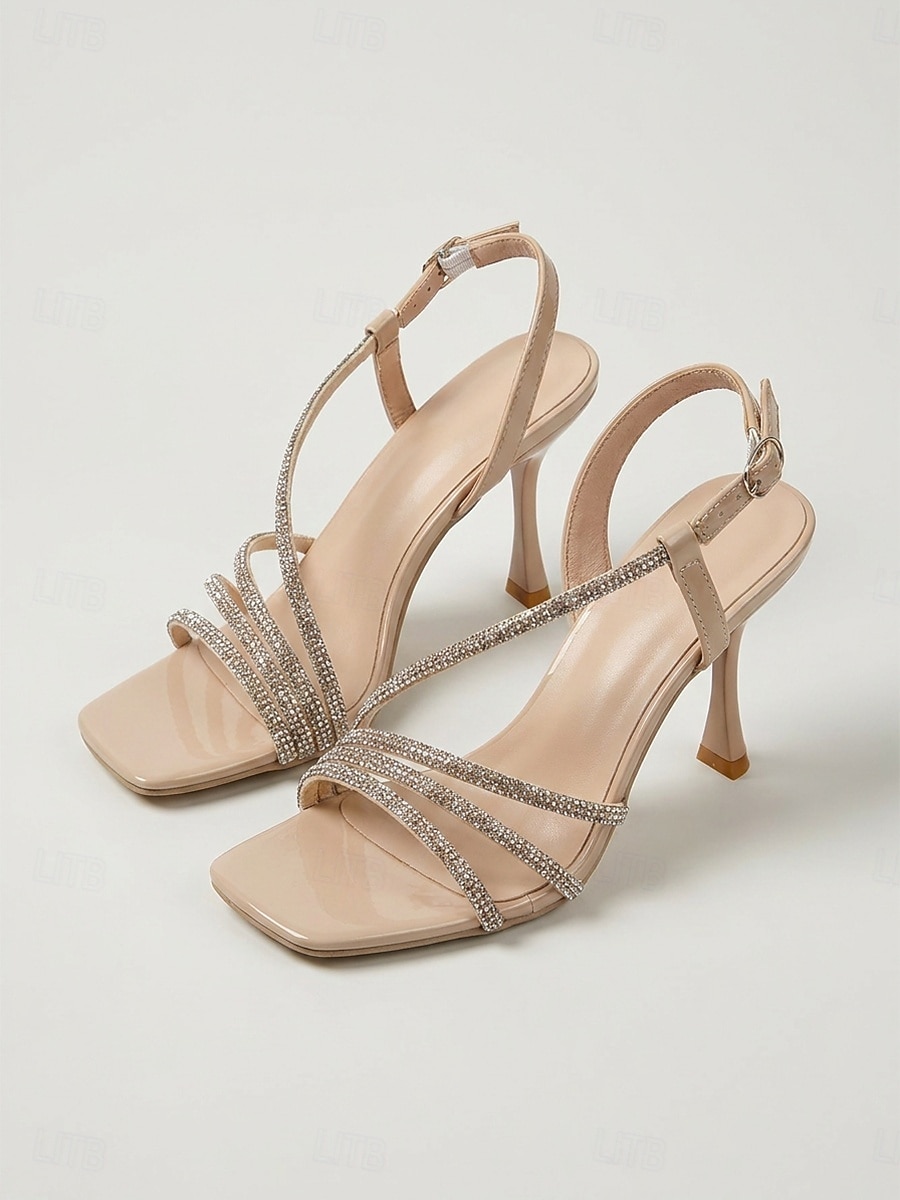 Sandales à talons hauts nude à brides pour femmes - talons élégants ornés de strass pour cocktails et soirées. de 2026 ? $46.99 –P4