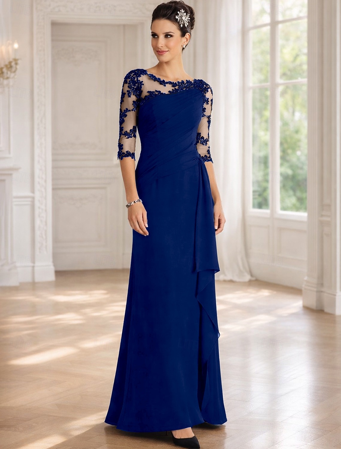 Sheath Column Floor Length Wedding Guest Dress Formal Dresses Evening Gown Mother of the Bride Dress Half Sleeve Jewel Neck Elegant Mother Formal Evening Lace with Appliques 2026 - $172.99 –P6