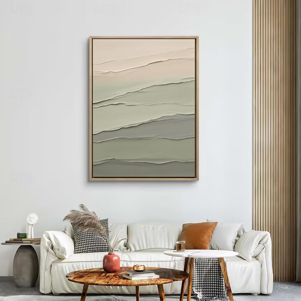 Handmade Abstract Sage Green and Beige Layered Painting Modern Organic ...