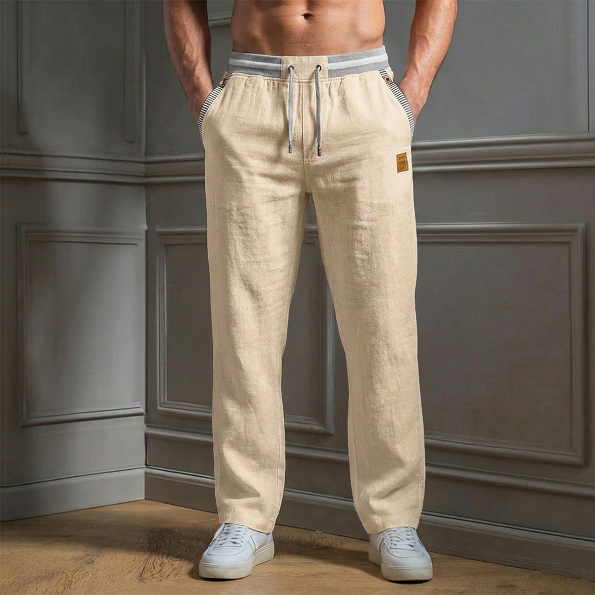 Hombre Pantalones de lino Pantalones Pantalones de verano Correa Cintura elástica Pierna recta Plano Comodidad Transpirable Longitud total Casual Diario Playa Vacaciones Moda Azul Piscina Caqui Rígido 2026 - $23.99 –P9