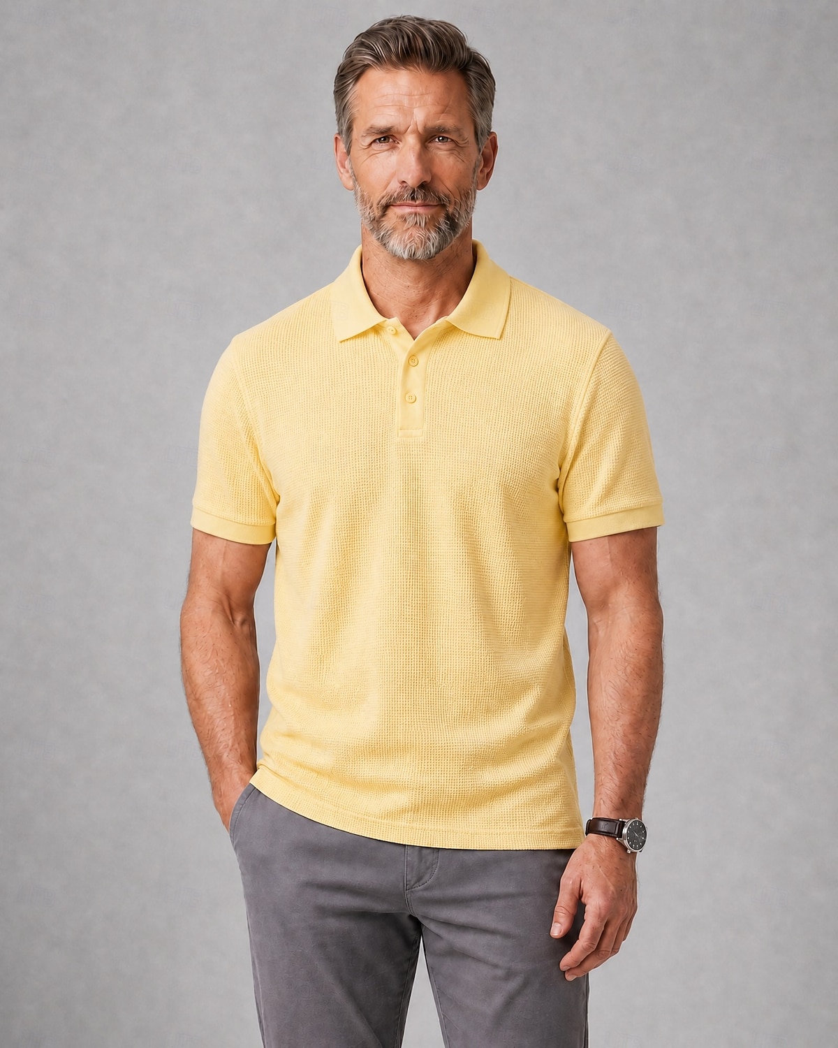 Polo da uomo a nido d'ape - casual, a coste, con colletto polo, maniche corte - gialla del 2026 a $33.99 –P7
