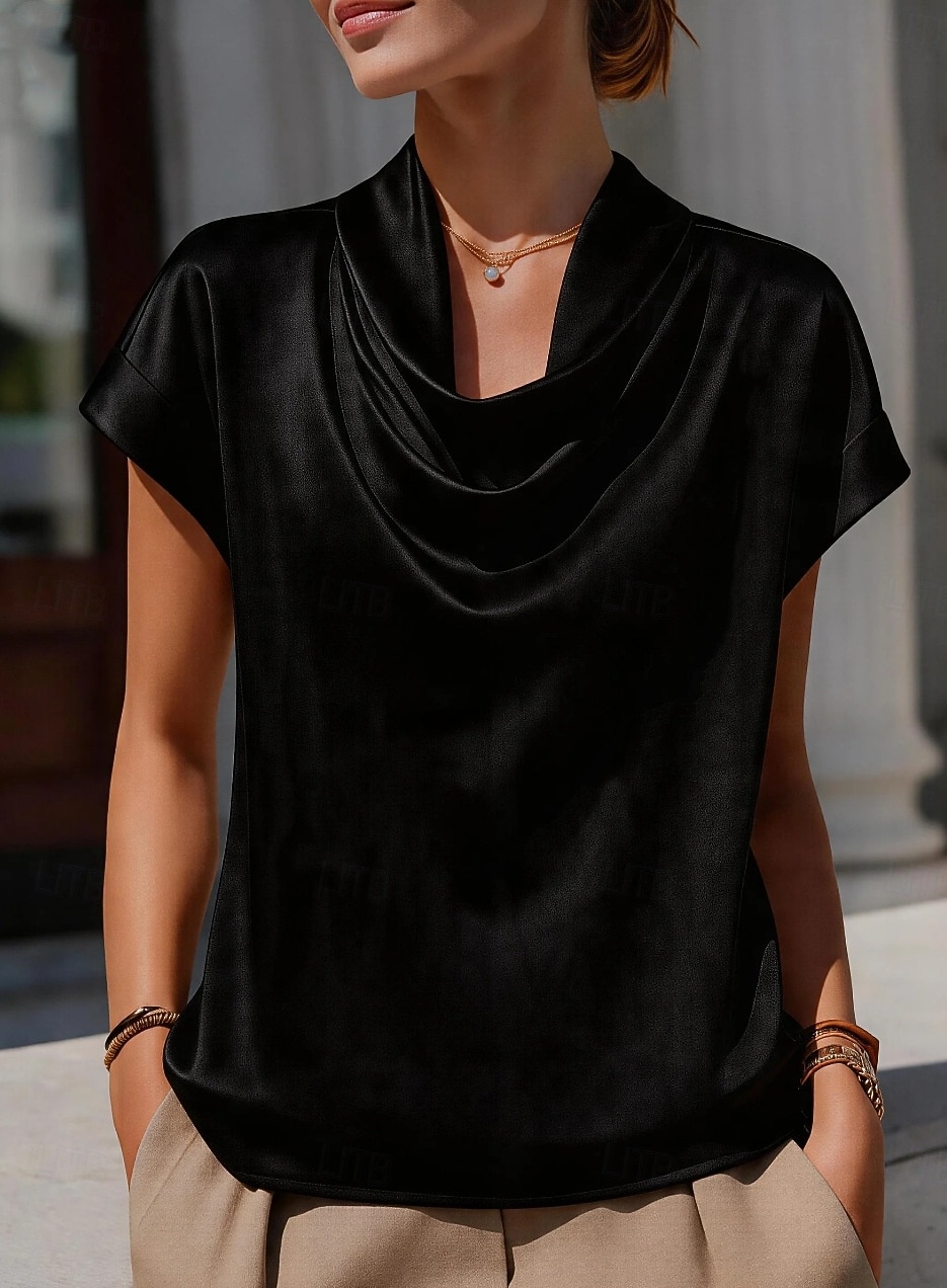 Women's Lace Shirt Satin Top Draped Solid Color Plain Elegant Fashion Stylish Sleeveless Crew Neck Regular Tops Casual Beach Black White Wine Brown Summer 2026 - $27.99 –P4