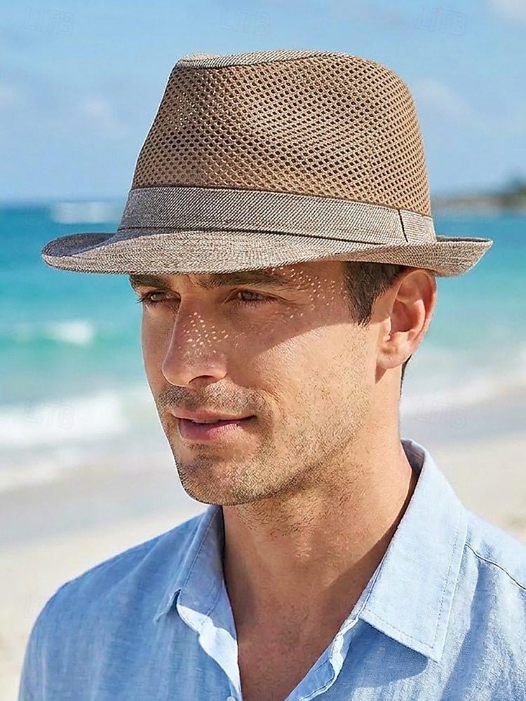 Chapéu fedora masculino em poliéster respirável com tela – multicolorido, leve e perfeito para o verão, férias na praia, uso casual diário e atividades ao ar livre. de 2026 por $29.99 –P3