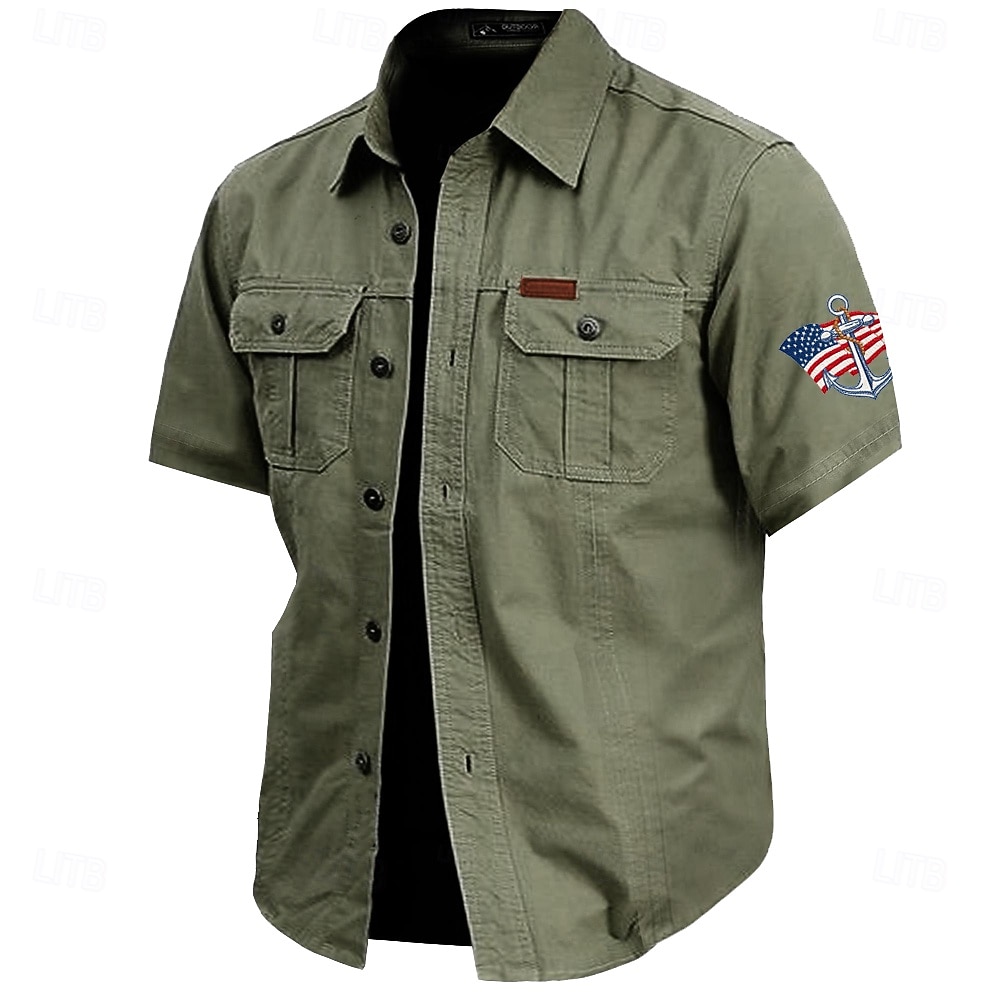 Hombre 4 de julio, 250 aniversario de Estados Unidos Ancla Bandera estadounidense Camisa de trabajo de algodón camisa occidental Camisa cargo Manga Corta ejército militar Patriótico Casual Para 2026 - $27.99 –P2