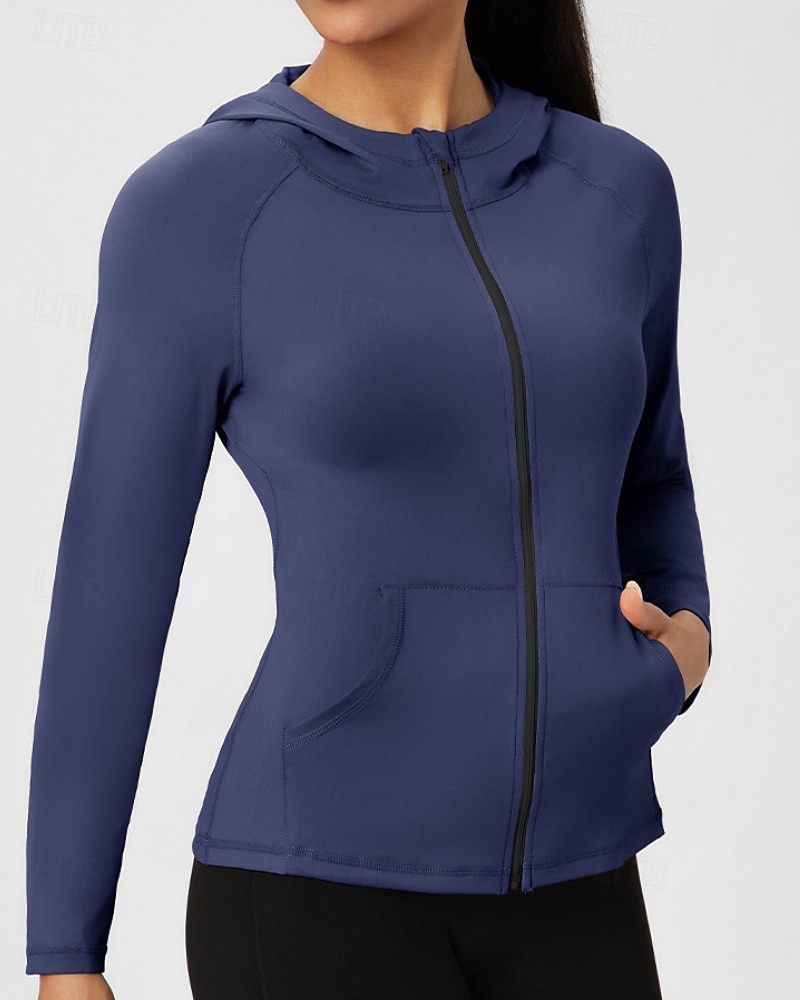 Women's Solid Colored Workout Shirt Tennis Sports Jacket Long Sleeve Zipper Pocket Quick Dry Lightweight Moisture Wicking Breathable Tennis Golf Pickleball Hooded Jacket Black Pink Navy Blue Tennis 2026 - $24.99 –P18