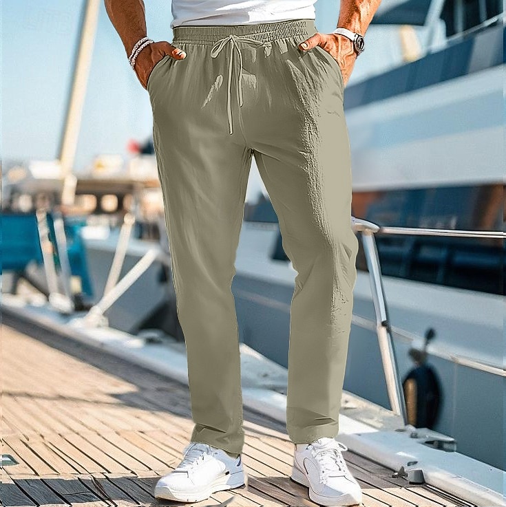 Voor heren Linnen broek Broek Zomerbroek Strandbroeken Trekkoord Elastische taille Recht been Effen Comfort Ademend Casual Dagelijks Feestdagen Modieus Klassieke Stijl blauw Zwart 2026 - $22.99 –P9