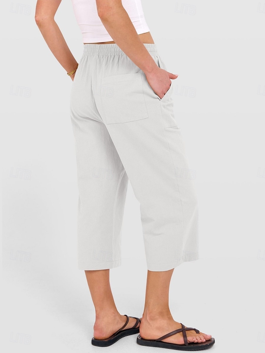 Femmes Coton Pantalon capri Pantalons à jambes droites Mode Streetwear Occasionnel Longueur mollet Taille haute Uni Avec Poches Ceinture Élastique Confortable Doux Élastique Extérieur Vacances Rue de 2026 ? $24.99 –P15