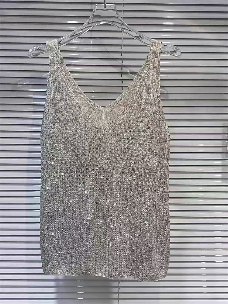 Valentine's Day Women's Camisole Tank Top Knit Rhinestone Fashion Sleeveless Crew Neck Square Neck Scoop Neck Regular Tops Holiday Black White khaki Grey Summer Spring 2026 - $21.99 –P5