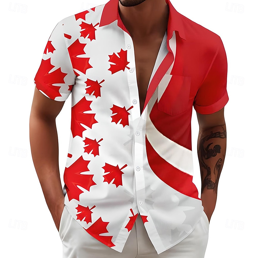 Canada Day Men's Striped Maple Leaf National Flag Shirt Summer Shirt Button Up Shirt Short Sleeve Patriotic Outdoor Holiday Summer Spring Turndown 3D Print Collared Shirts Front One Pocket Red 3 Red 2026 - $25.99 –P3