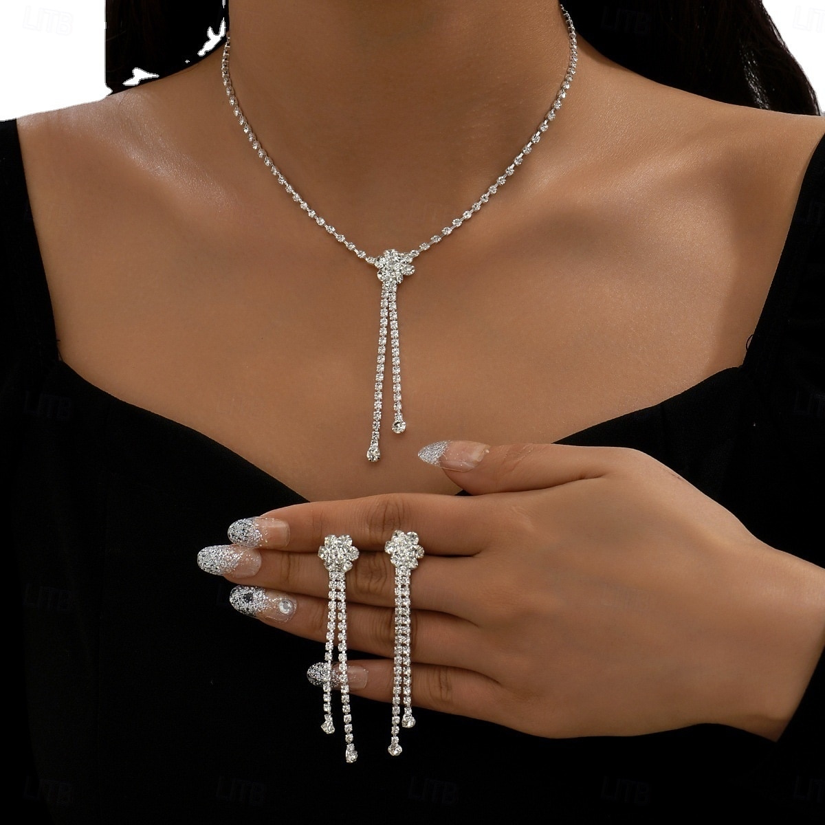 Schmuckset 2 Strass Chrom Ohrringe Halskette Damen Europäisch Schmuck-Set Für Hochzeit 2026 - $17.49 –P1