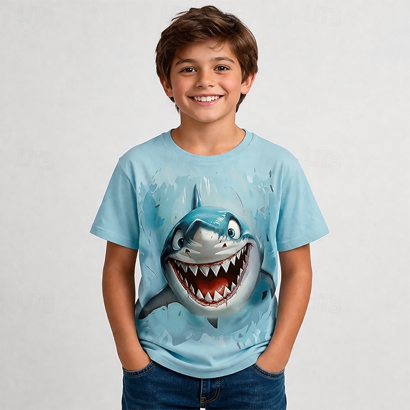 Jungen 3D Grafik Tiermotiv Hai 3D T-Shirt Kurzarm 3D-Druck Sommer Frühling Übertrieben Designer Kinder 4-12 Jahre Party Normale Passform 2026 - $5.99 –P1
