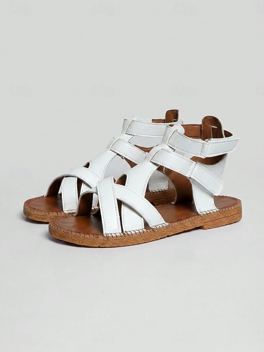 Sandali piatti da gladiatore bianchi da donna - scarpe aperte in punta con cinturini regolabili, sandali estivi casual in stile romano per tutti i giorni, viaggi e attività informali del 2026 a $24.99 –P3