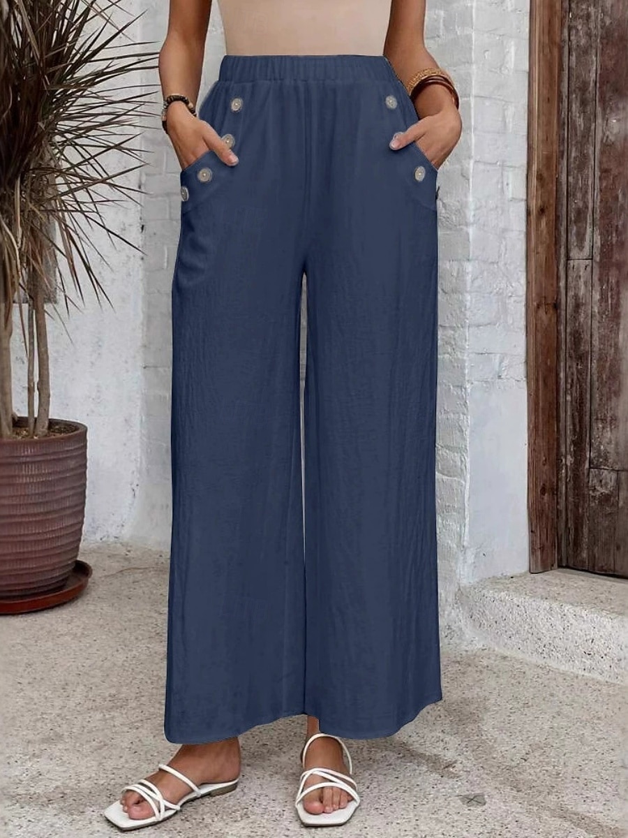 Mujer Perneras anchas Chinos Corte Recto Vacaciones Moda Ropa de calle Longitud total Alta cintura Plano Bolsillo Cintura elástica Confortable Suave Cómodo Microelástico Exterior Vacaciones Calle 2026 - $26.99 –P6