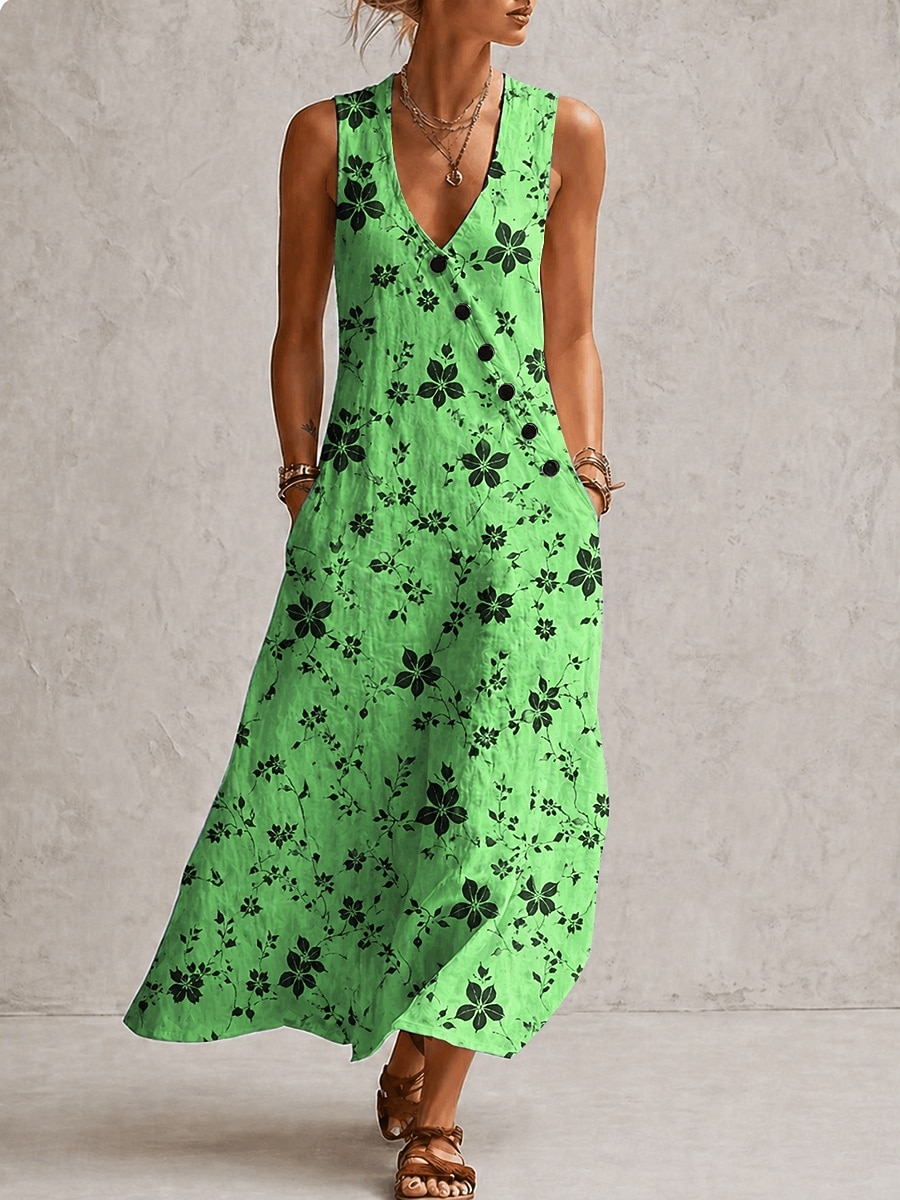Mujer Vestido largo maxi Vestido de verano Vestido informal Vestido de una línea Elegante Vacaciones Fluido Playa Festivos Holgado Floral Graphic Sin Mangas Escote en Pico Azul Piscina Rosa Morado 2026 - $41.99 –P3
