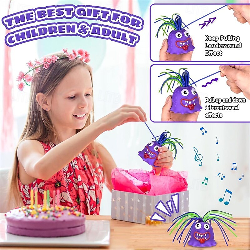 Conjunto de 2 monstros gritando com som, brinquedos sensoriais divertidos para puxar o cabelo, ideais para crianças e adultos, jogo interativo em família, monstro roxo para aliviar o estresse, de 2026 por $9.99 –P2