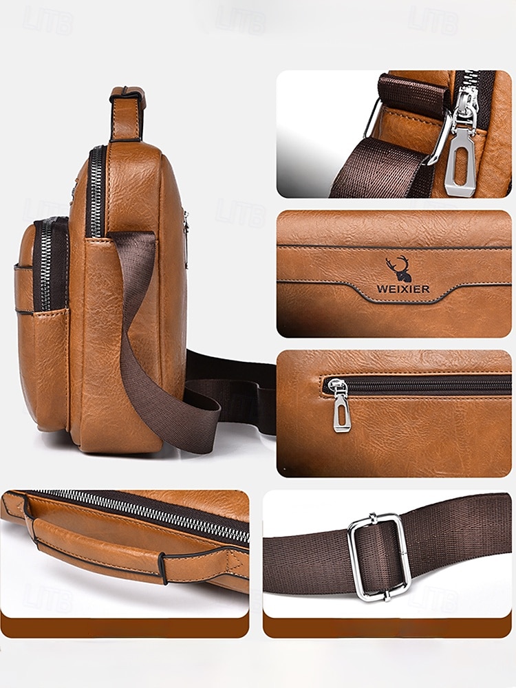 geantă messenger vintage bărbătească din piele ecologică - geantă de umăr crossbody de mare capacitate cu buzunare multiple &curea reglabilă pentru naveta de afaceri, călătorii &casual de zi cu zi, 2026 - $19.99 –P9