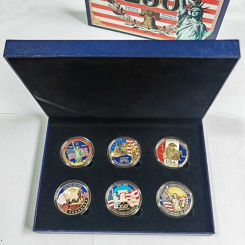 Gedenkmünzen-Set zum 250. Jahrestag der USA, 6 Münzen in Geschenkbox, patriotische Sammlermünzen für den Zeitraum 1776–2026, Souvenir zum Unabhängigkeitstag, historische amerikanische Münzen, 2026 - $39.99 –P2