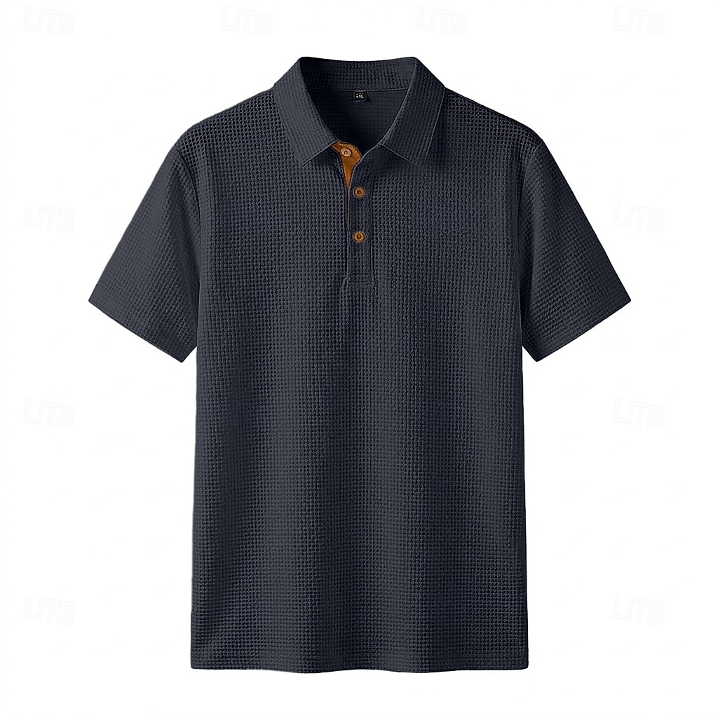 Hombre Polo de seda helada seersucker Con Texturas Casual Trabajo Diseño Manga Corta Básico Moderno Plano Jacquard Botones Primavera verano Azul Piscina Negro Blanco Azul cielo Gris Polo de seda 2026 - $22.99 –P3