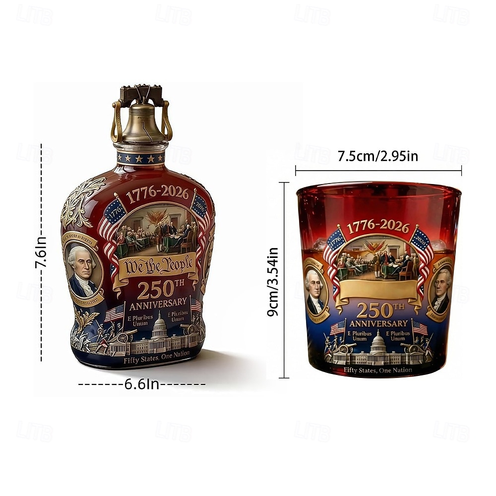 Whiskyflasche zum 250-jährigen Jubiläum der USA &Gläserset „We the People“ – patriotisches Geschenk zum Unabhängigkeitstag (1776–2026), patriotische Karaffe mit 2 Whiskygläsern, Design mit 2026 - $45.99 –P3