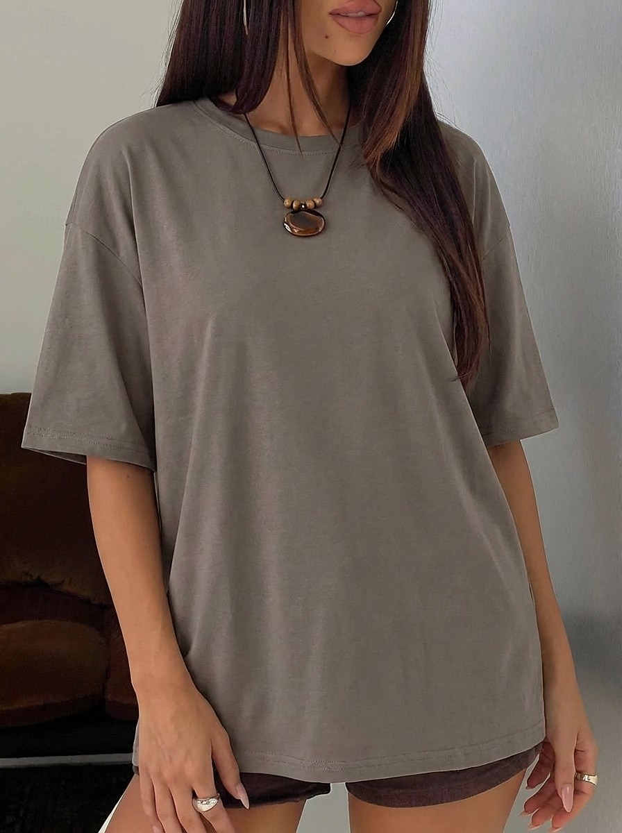 Women's T Shirt Tee Top Solid Color Stylish Classic Casual Half Sleeve Crew Neck Regular Tops Daily Sports Going out Black White Pink Light Brown Coffee Summer Spring 2026 - $19.99 –P10
