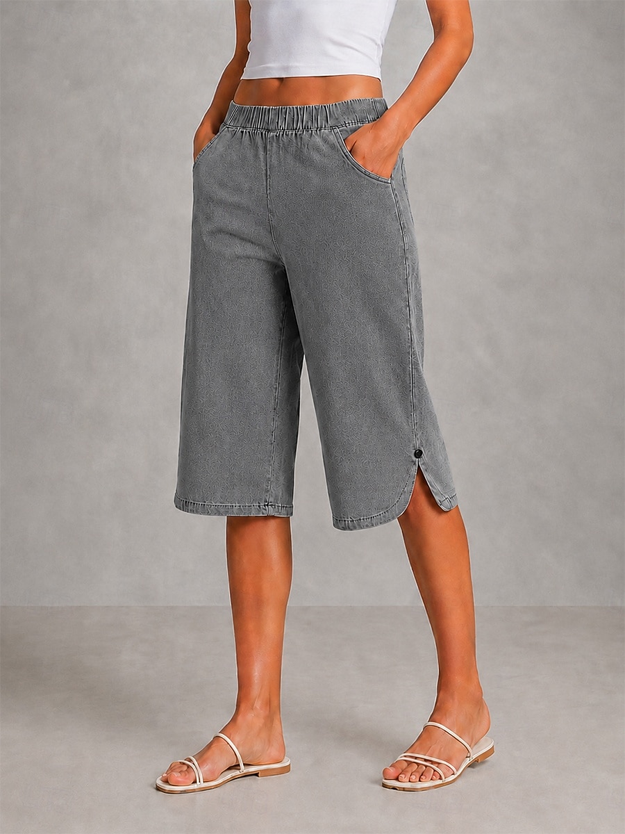 Women's Jeans Denim Capri Pants Wide Leg Fashion Calf-Length Mid Waist Comfort Stretchy Vacation Formal Navy Blue Light Blue Gray Summer Spring Regular Fit 2026 - $27.99 –P4