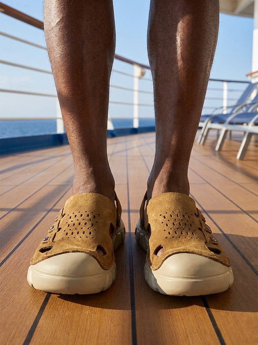 Men's Tan Fisherman Sandals - Breathable Cutout Comfort Summer Shoes - Casual Island & Cruise Footwear for Vacation Travel, Deck Walking and Warm-Weather Leisure 2026 - $46.99 –P3