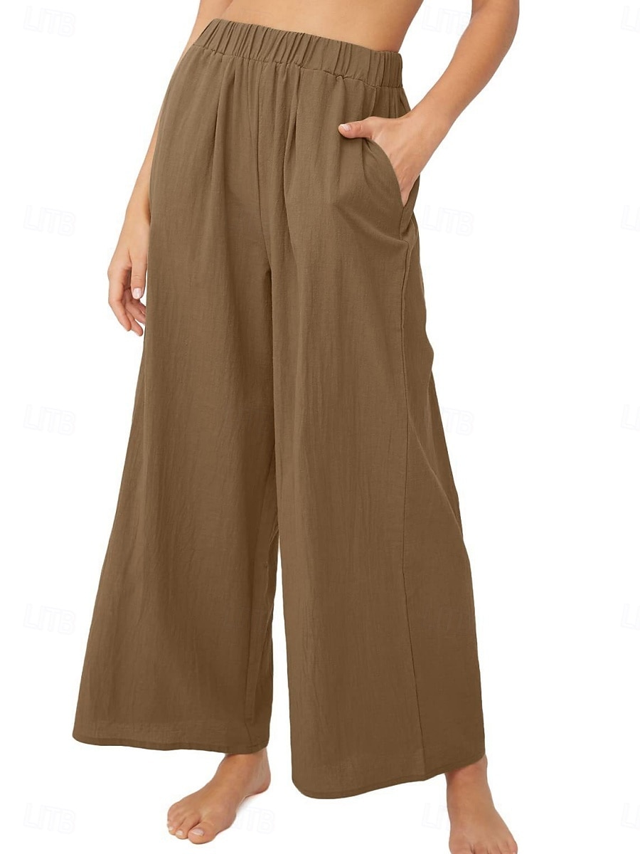 Mujer Algodón Perneras anchas Moda Ropa de calle Casual Longitud total Alta cintura Plano Bolsillo Cintura elástica Confortable Comodidad Suave Elástico Exterior Vacaciones Calle Azul Piscina 2026 - $22.99 –P9