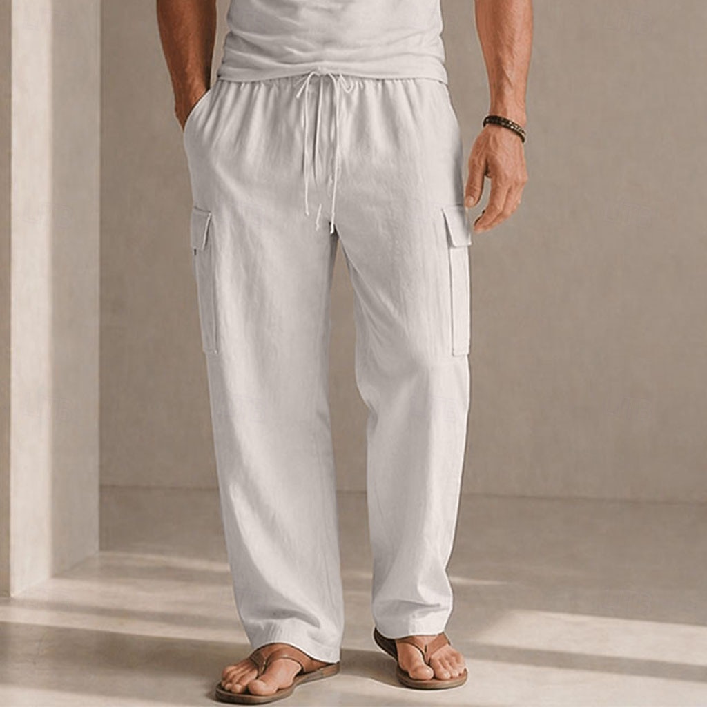 Herre Militærbukser Linbukser Bukser Sommerbukser Snorer Elastisk midje Multi lomme عادي Komfort Myk Full lengde Daglig utendørs Ferie Mote Klassisk Stil Svart Hvit Uelastisk 2026 - $39.99 –P1