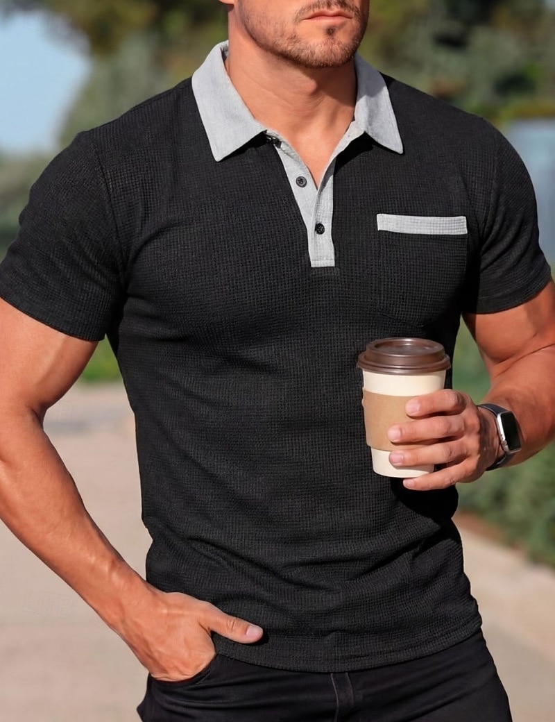 Homme Chemises Polo Gaufre Polo Occasionnel Rue Revers Manche Courte Basique Moderne Bloc de Couleur Avec Poches Poids Léger Été Printemps Coupe régulière Noir Blanche Bleu Roi Vert Kaki Chemises de 2026 ? $18.99 –P14