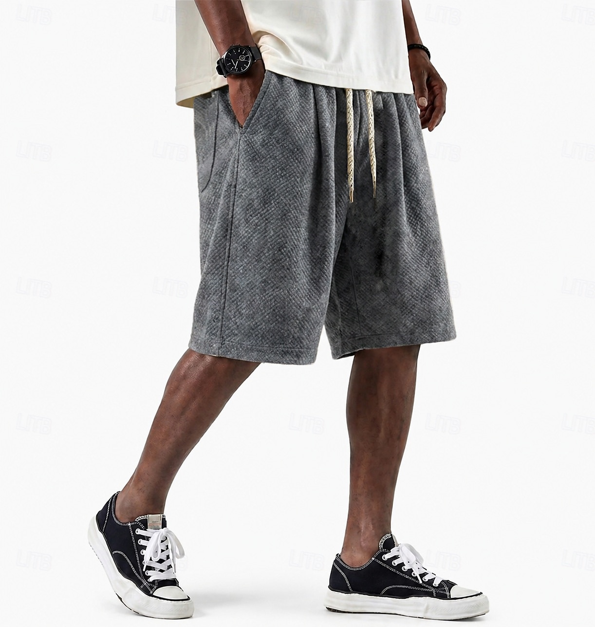 Men's Shorts Casual Shorts Textured Shorts Pocket Elastic Waist Plain Abstract Comfort Breathable Knee Length Casual Outdoor Beach Vacation Fashion Pink Apricot Stretchy 2026 - $21.99 –P2