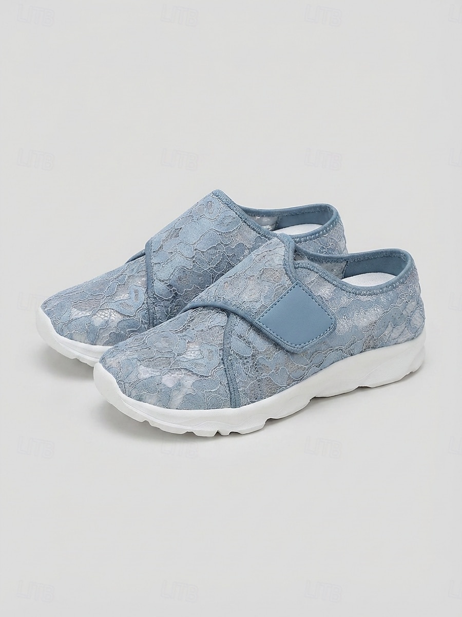 Chaussures de marche bleues à lacets et fermeture velcro pour femmes - baskets décontractées, légères, respirantes et confortables, idéales pour les pieds larges et gonflés, au quotidien et en voyage. de 2026 ? $26.99 –P3