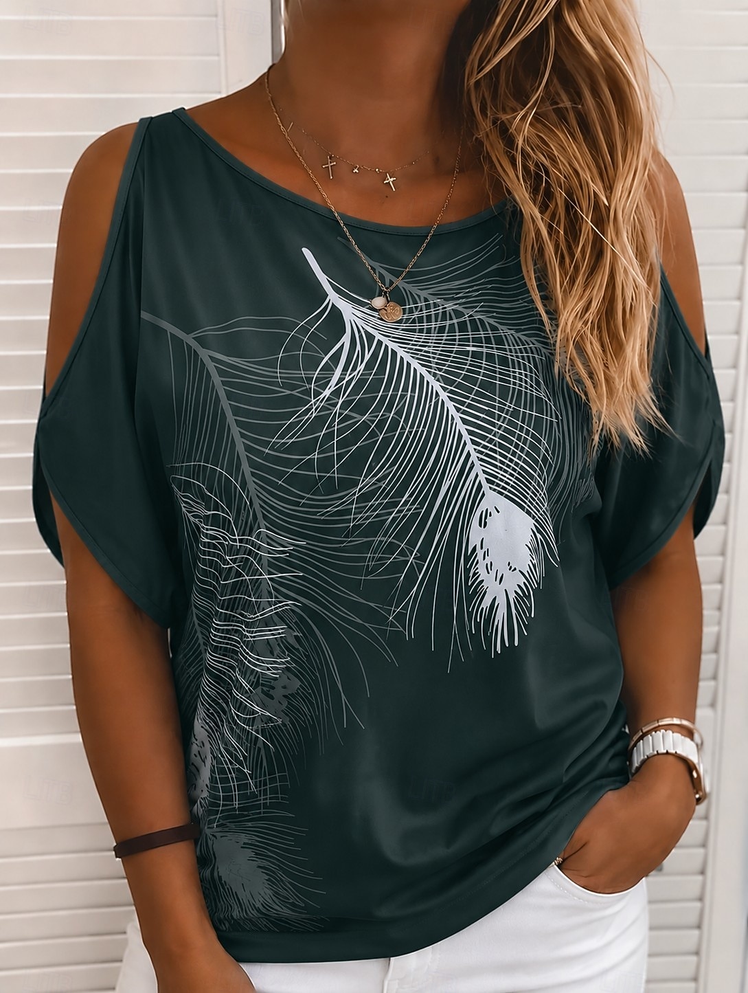 Per donna Top con spalle scoperte Maglietta Top estivi Grafico Elegante Bohemien Tropicale Manica Corta Scollo a Barca Top Regolari Casuale Quotidiano Spiaggia Blu Verde Grigio Estate Primavera del 2026 a $21.99 –P3